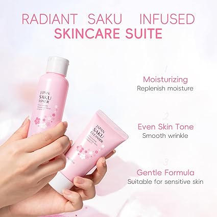 Skin Care for Teenage Girls, Sakura Skincare Set, Pamper Gifts Her, 5 Piece Cherry Blossom Beauty Gift Set - Hydrating & Brightening Skincare Kit for Women, Mum, Birthday Gifts (Sakura-5PCS)