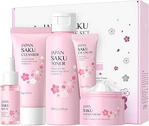 Skin Care for Teenage Girls, Sakura Skincare Set, Pamper Gifts Her, 5 Piece Cherry Blossom Beauty Gift Set - Hydrating & Brightening Skincare Kit for Women, Mum, Birthday Gifts (Sakura-5PCS)