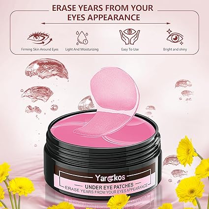 Pink Undereye Mask (60 Pcs), Collagen Hydrating Gel Pads, Reduce Puffiness, 30 Pairs Under Eye Patches for Dark Circles Puffy Eyes Treatment, Wrinkle, Women Men Beauty Personal Skin Care Products
