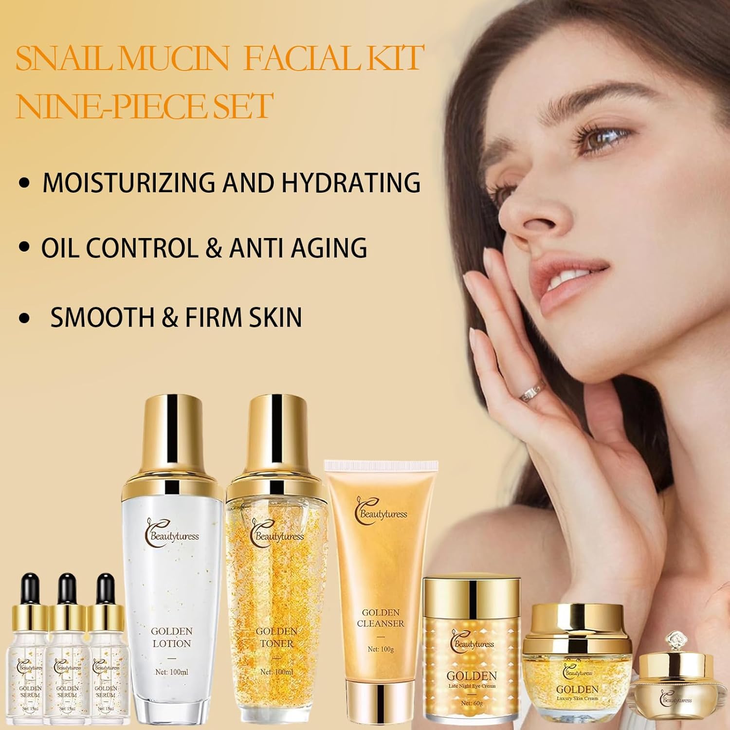 Snail Mucin Facial Skincare Kit for Women, Suitable for All Skin Types - Deep Moisturizing & Nourishing with Collagen, Ideal Christmas Gift - Anti-aging Skin Care Set