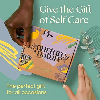 NURTURE BY NATURE Spa Gift Set – 6 Piece Uplifting Pamper Gift Set for Women with Soap, Body Scrub, Hand Cream & Candle – Vegan - Valentines Gifts for Her, Mothers Day Gifts, Self Care Birthday Gift